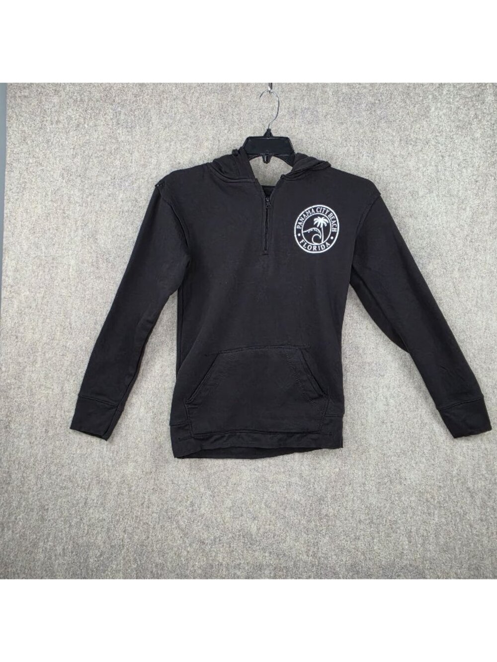Sunsations Mens Half-Zip Black Hoodie With Logo Graphic Size S Cotton Blend